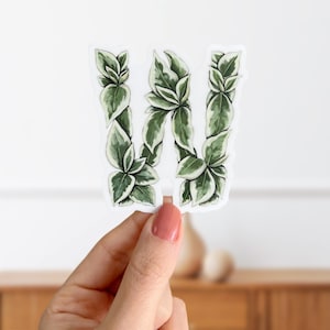 Pegatina de la planta Weigela con la letra W - Pegatina inicial del alfabeto de plantas botánicas - Calcomanía mate con hojas botánicas para computadora portátil - Pegatina con nombre inicial