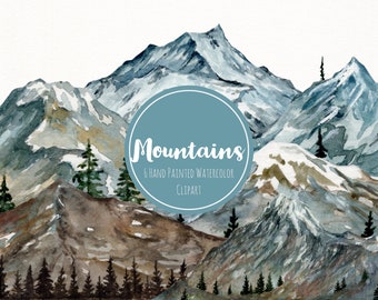 Clipart de montaña en acuarela: Gráficos rústicos de naturaleza pintados a mano (Descarga digital)