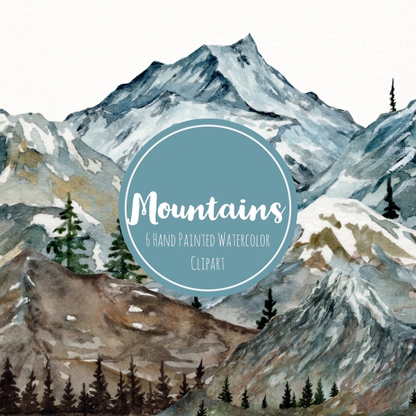 Watercolor Mountain Clipart- Hand Painted Mountain Watercolor Graphics Clipart- Rustic Mountains Outdoor Clip Art- Travel Nature Clipart