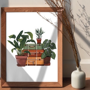 Houseplant Art Print: Vintage Suitcase, Retro Plant Illustration image 2