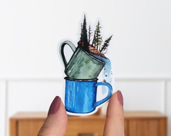 Camping Mug Wilderness Die-Cut Sticker- Matte Vinyl Tin Mug Sticker- Nature Wanderlust Laptop Decal