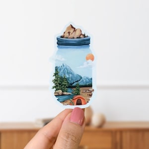 Mason Jar Wilderness Camping Sticker- Matte Die-Cut Sticker- Landscape In A Jar Illustration Sticker- Laptop Hydro Flask Car Decal