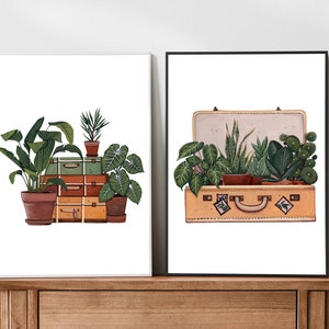 Houseplant Art Print: Vintage Suitcase, Retro Plant Illustration image 3