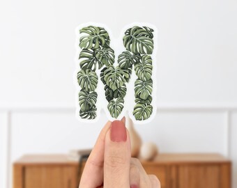 文字M モンステラの葉のステッカー：植物アルファベットの頭文字 - マット