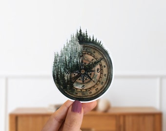 Vinyl Aufkleber - Aquarell Kompass - Abenteuer Aufkleber - Hydro Flask Aufkleber - Laptop Aufkleber - Natur Geschenk - Fernweh Aufkleber - Pine Aufkleber