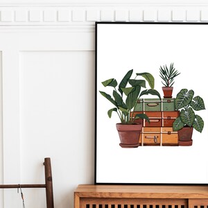 Houseplant Art Print: Vintage Suitcase, Retro Plant Illustration image 10