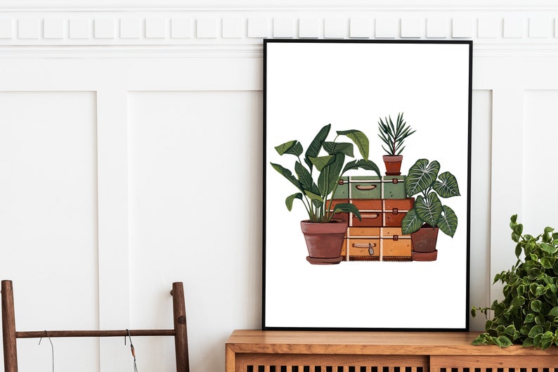 Houseplant Art Print: Vintage Suitcase, Retro Plant Illustration image 10