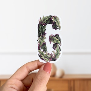 Pegatina de planta con la letra G: pegatina inicial del alfabeto de la planta botánica Gynura: calcomanía mate con hojas botánicas para computadora portátil: pegatina con nombre