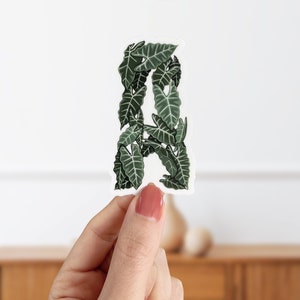 Op de afbeelding: Een witte papieren uitsnede van de letter A, gemaakt van groene bladeren met witte nerven. De uitsnede wordt vastgehouden door een hand.