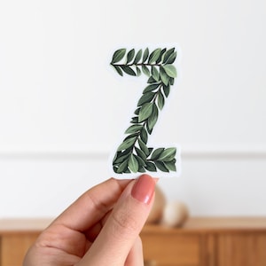 Pegatina de planta con la letra Z: pegatina inicial del alfabeto de la planta botánica Zamioculcas zamiifolia: calcomanía mate para computadora portátil botánica: pegatina inicial con el nombre