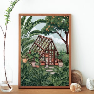A Frame Greenhouse Gouache Illustration Art Print- Houseplant Illustration- Greenhouse Painting- Botanical Plant Illustration- Botanical Art
