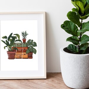 Houseplant Art Print: Vintage Suitcase, Retro Plant Illustration image 5