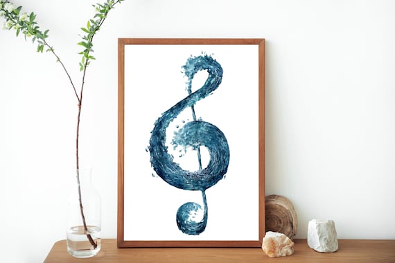 Treble Clef Wave Art Print: Watercolor Music Room Decor - Etsy