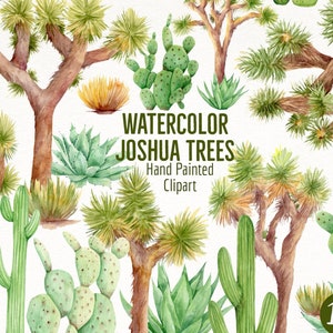 Aquarelle Joshua Tree Hand Painted Clipart- Desert Cactus- Agave- Yucca Plant Clipart Set- National Park Clip Art