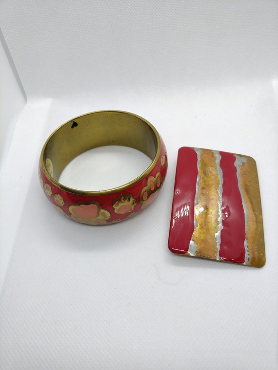 India vintage hand painted bangle and brooch bras… - image 2