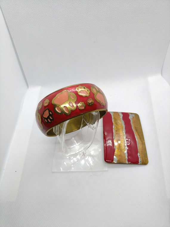 India vintage hand painted bangle and brooch bras… - image 1