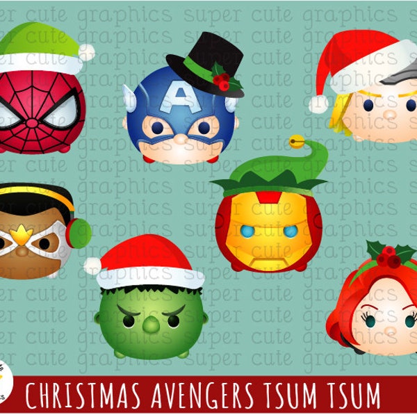 Christmas Tsum tsum clipart, AVENGERS clipart, christmas AVENGERS clipart, tsum tsum christmas clipart, party, printable, super hero