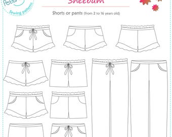 Naaipatroon PDF voor lichte shorts of broekjes voor meisjes, maat 2-16, SHEEBAM