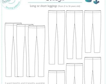 Long or short leggings PDF sewing pattern for girls size 2-16 BODEGA