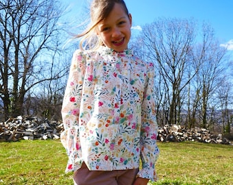 Girl shirt long or short sleeves, various collar PDF sewing pattern size 2-16 DULCINE