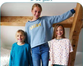 Girl oversize T-shirt or sweatshirt PDF sewing pattern size 2-16 HOONY