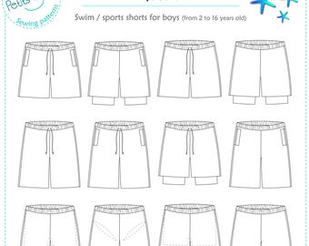 Boy swim shorts or sport shorts PDF sewing pattern size 2-16 GECKO