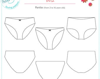 Girl underwear panties, briefs or hipster PDF sewing pattern 2-16 years old WIZ
