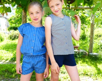 Girl summer jumpsuit/top/shorts PDF sewing pattern size 2-16 GOBOLINO