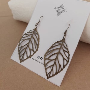Bronze-colored leaf earrings, earrings,leafe,boucles d&#39;oreilles,Ohrringe