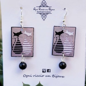 Orecchini di carta gatti, orecchini pendenti, regalo amica
