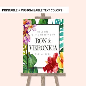 Tropical Welcome Wedding Sign, Tropical Monstera Wedding Welcome Sign, Hawaii Wedding Sign, Modern Palm Leaf Welcome Sign, Beach - PRINTABLE