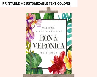 Custom Tropical Wedding Welcome Sign: Monstera & Palm Leaf (Printable)