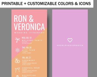 Custom Modern Wedding Itinerary Card: Geometric Timeline (4x8" Printable)