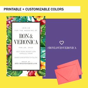 Custom Tropical Destination Wedding Invitation, Modern Beach Wedding Invitation, Palm Leaf Wedding Invite, Hawaiian Wedding  5x7&quot; PRINTABLE