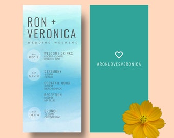 Custom Ombre Watercolor Wedding Itinerary: Beach Weekend Timeline (4x8 Printable)