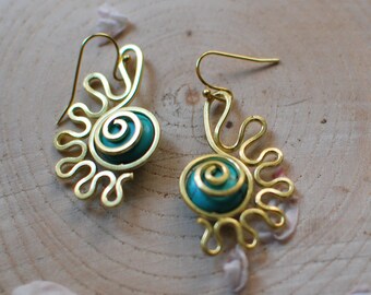Turquoise earrings,Bohemian Style Earrings,brass jewels,Gypsy Earrings,Tribal Earrings.