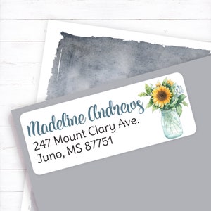 custom return, address labels, personalized return, address stickers, personalized address, avery label, sunflower, summer, flower