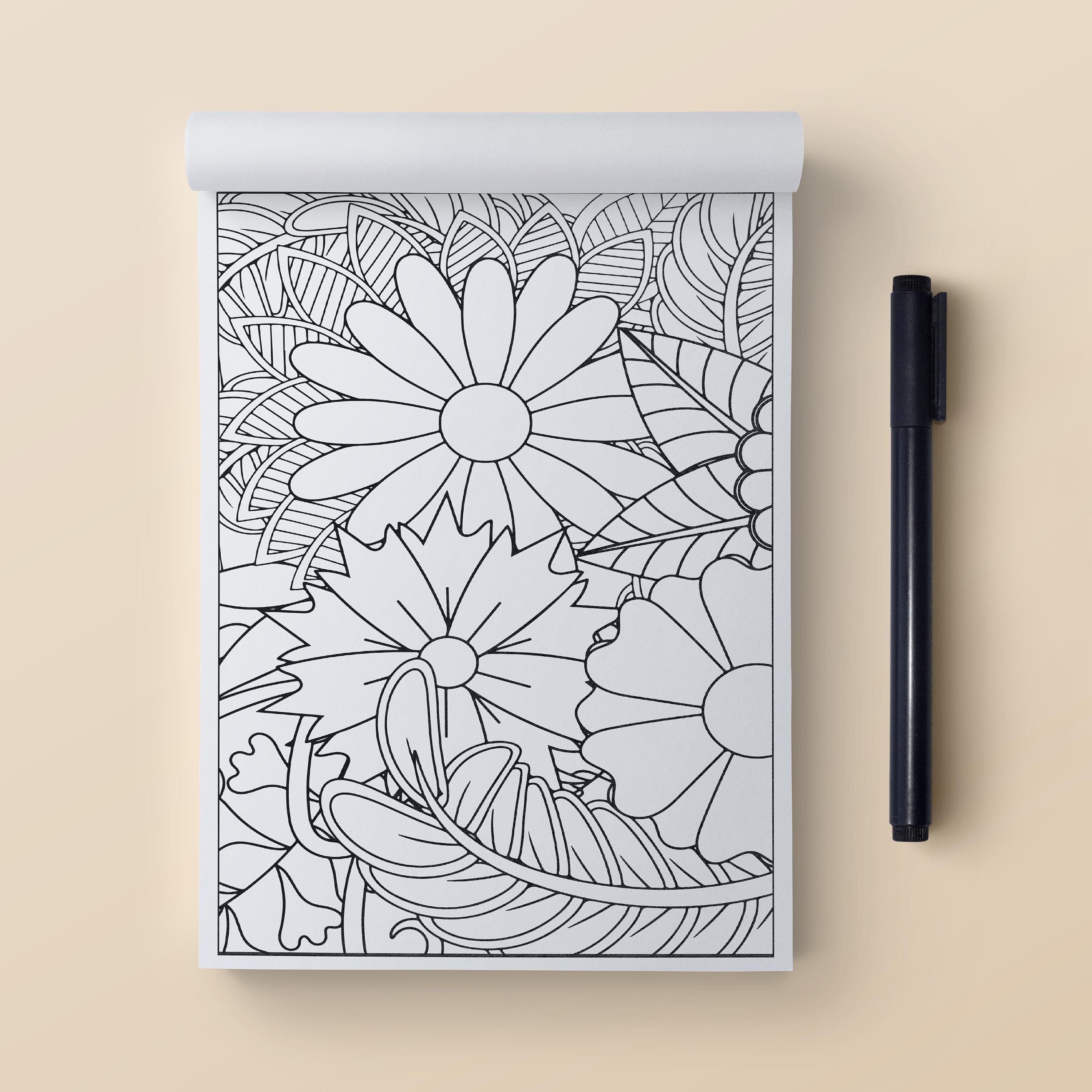 Notepad For Coloring Floral Coloring Notepad, Adult Coloring Book, Half Page to Color, 5.5x8 ...