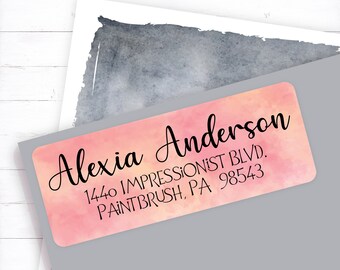 Watercolor address label, pink address label, elegant return address, soft watercolor address, simple address label, peach address label