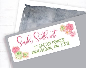 Pink and Green Cacti in Watercolor Pastels Address Label, Pink Cactus, Green Cactus, Watercolor Cactus, Cactus Address Label, Cacti Address