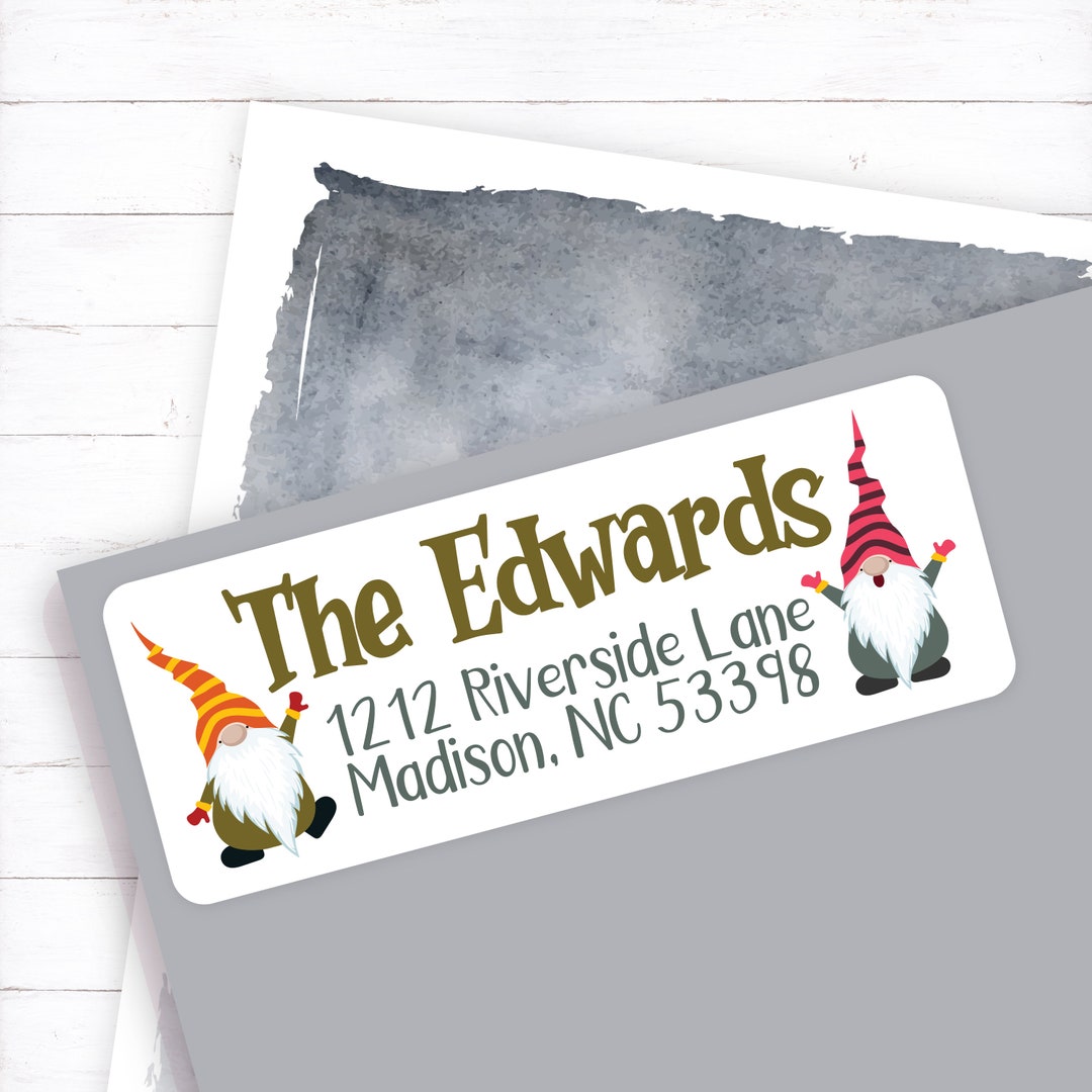 Christmas Gnome Label, Gnome Address Label, Christmas Return Address, Mailing Label, Christmas