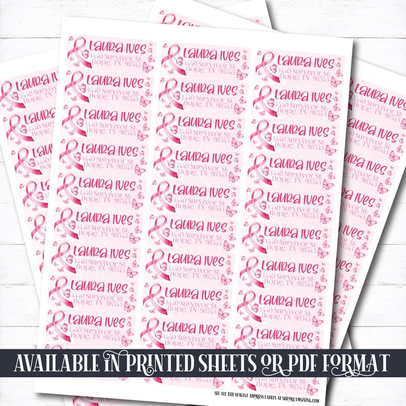 Breast Cancer Awareness Address Label Personalized Return Address Cancer Ribbon Address Cancer Support Pink Return Labels Breast Cancer