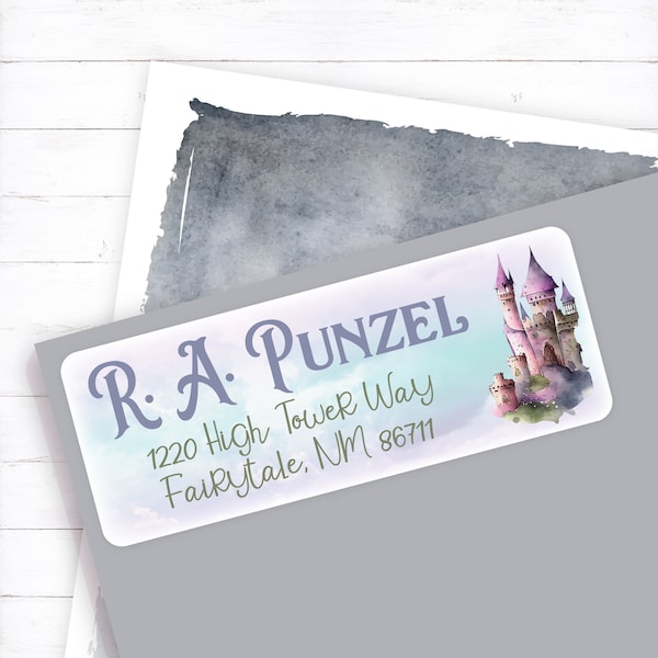 Fairytale Castle Address Label, Rapunzel Home Address Sticker, Fun Fantasy Envelope Label, Castle in the Clouds Mailing Label, Watercolor