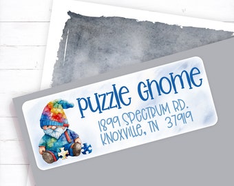 Cute Autism Awareness Gnome Address Label, Puzzle Gnome Address, Autism Gnome, Autism Return Label, Personalized Return Address, Autism Love