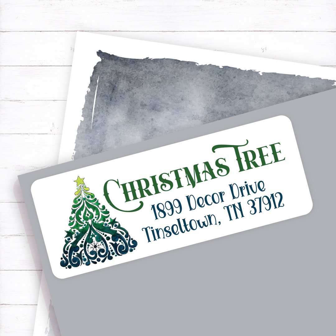 Christmas Tree Return Address Label, Christmas Card Address Sticker