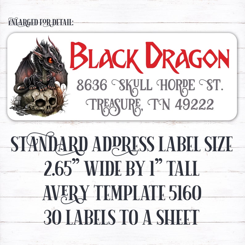 Baby Dragon Address Label, Black Dragon Address Sticker, Fantasy Mailing Label, Dragon Skull Envelope Sicker, Fantasy Dragon Sticker, Dragon image 2