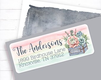 Cactus Planter Address Label, Succulent Planter Return Address, Plant Address Label, Blooming Cactus Succulents Sticker, Cactus Pot Mailing