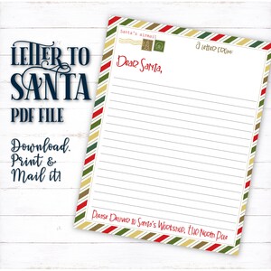 Carta a Santa, Carta de Navidad, Carta de Santa, Membrete de Navidad, Lista de Deseos de Navidad, PDF imprimible, Descarga instantánea