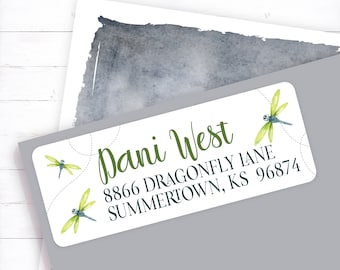Watercolor Dragonfly Address Label, Personalized Mailing Labels