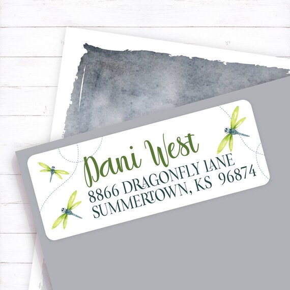 Dragonfly mailing label cute watercolor dragonfly address Etsy